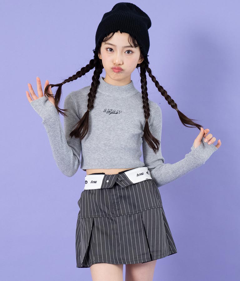 ウエスト折り返し デザイン ハーフ プリーツ スカート(ボトムス  