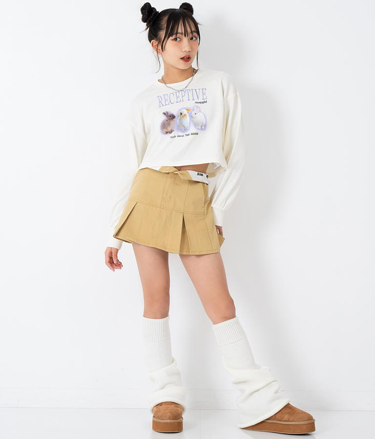 ウエスト折り返し デザイン ハーフ プリーツ スカート(ボトムス  