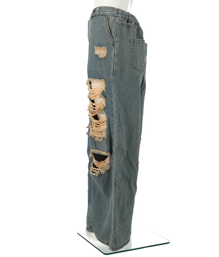 クラッシュデニムカーゴパンツ ホック付 ハード クラッシュ