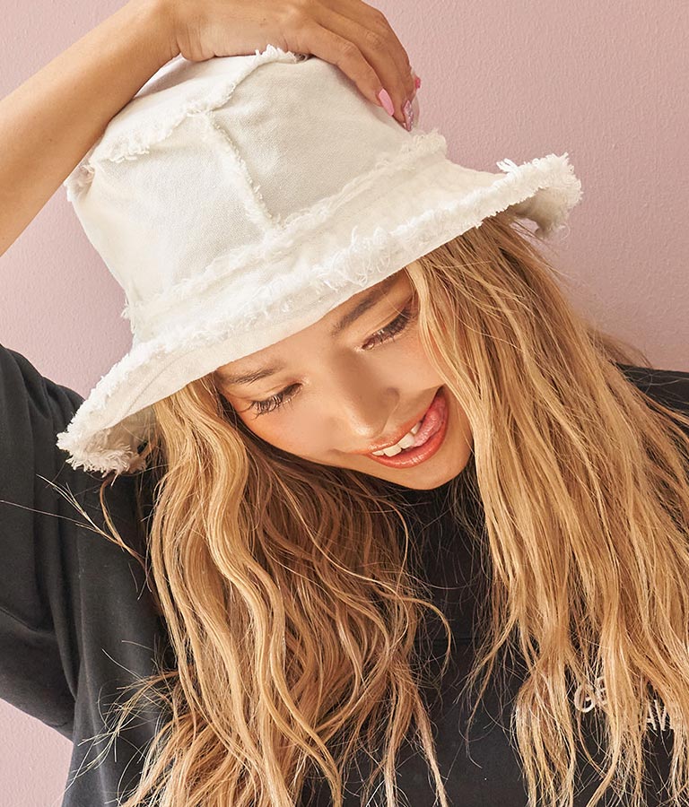 リバーシブル キャンバス フリンジ バケットハット(ファッション雑貨  