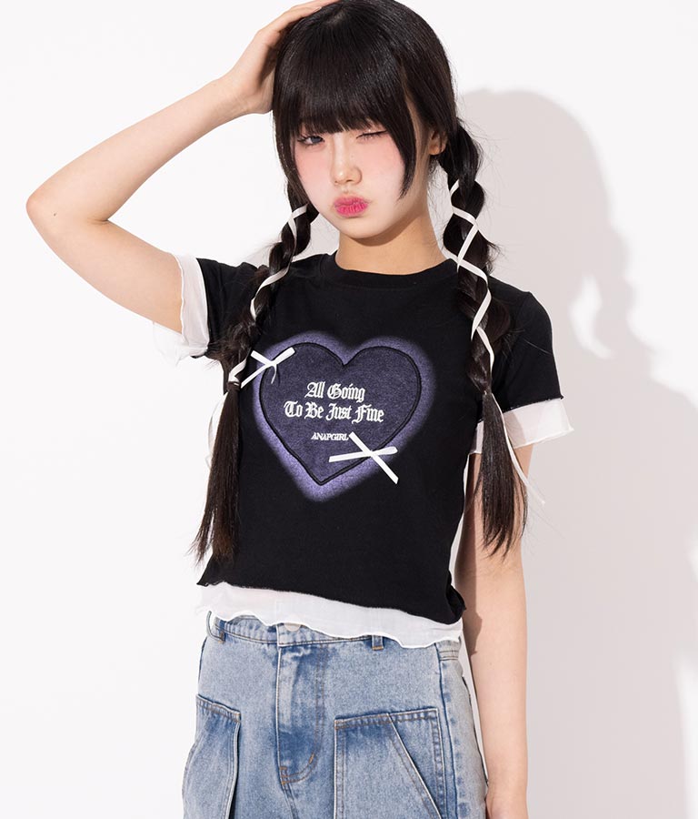 ハート × リボン チュール デザイン トップス Tシャツ(トップス/T 